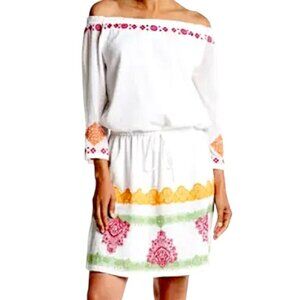 Tommy Bahama Embroidered Cotton Gauze Blouson Mini Dress